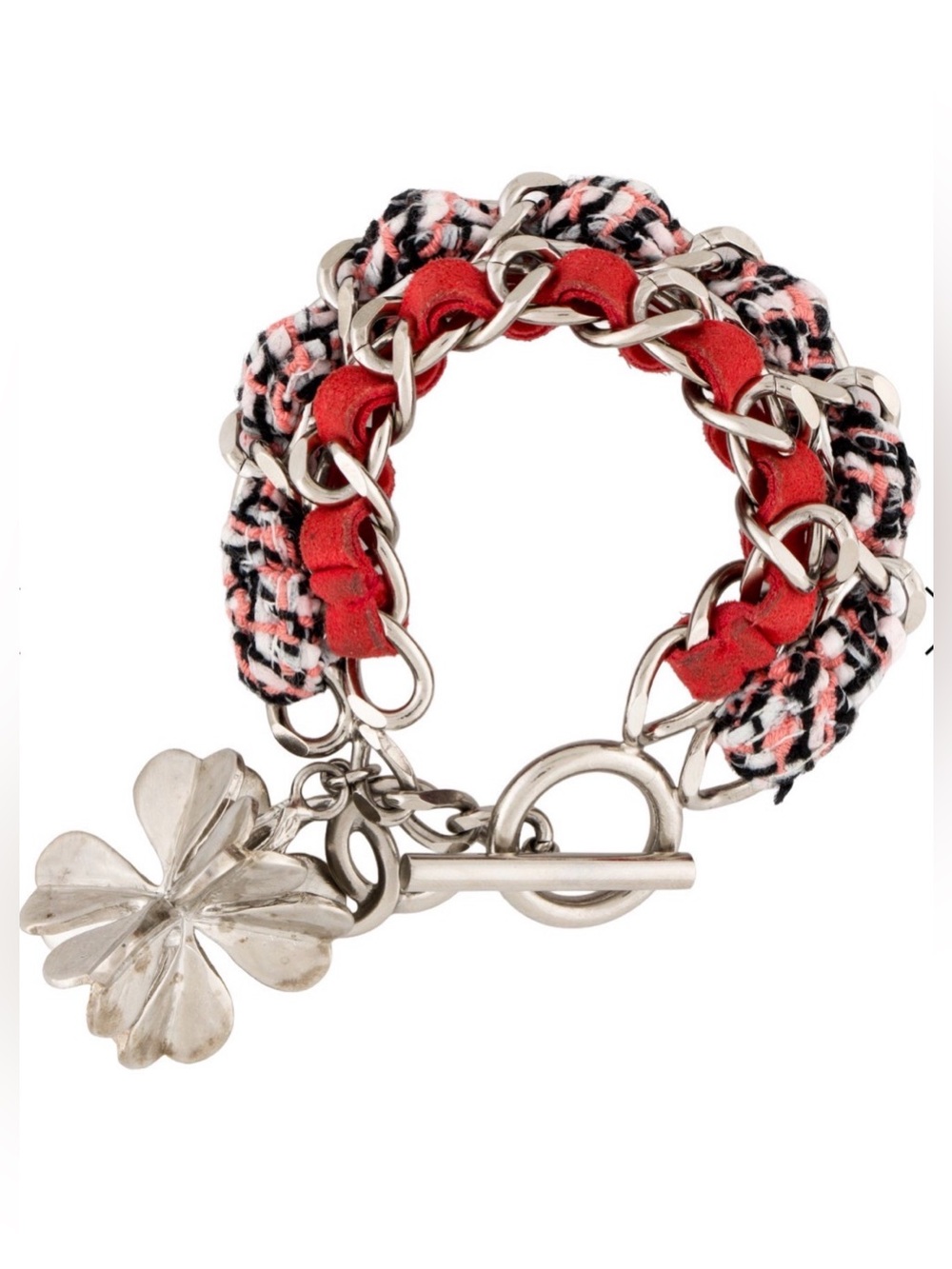 Chanel Tweed And Suede Clover CC Bracelet
